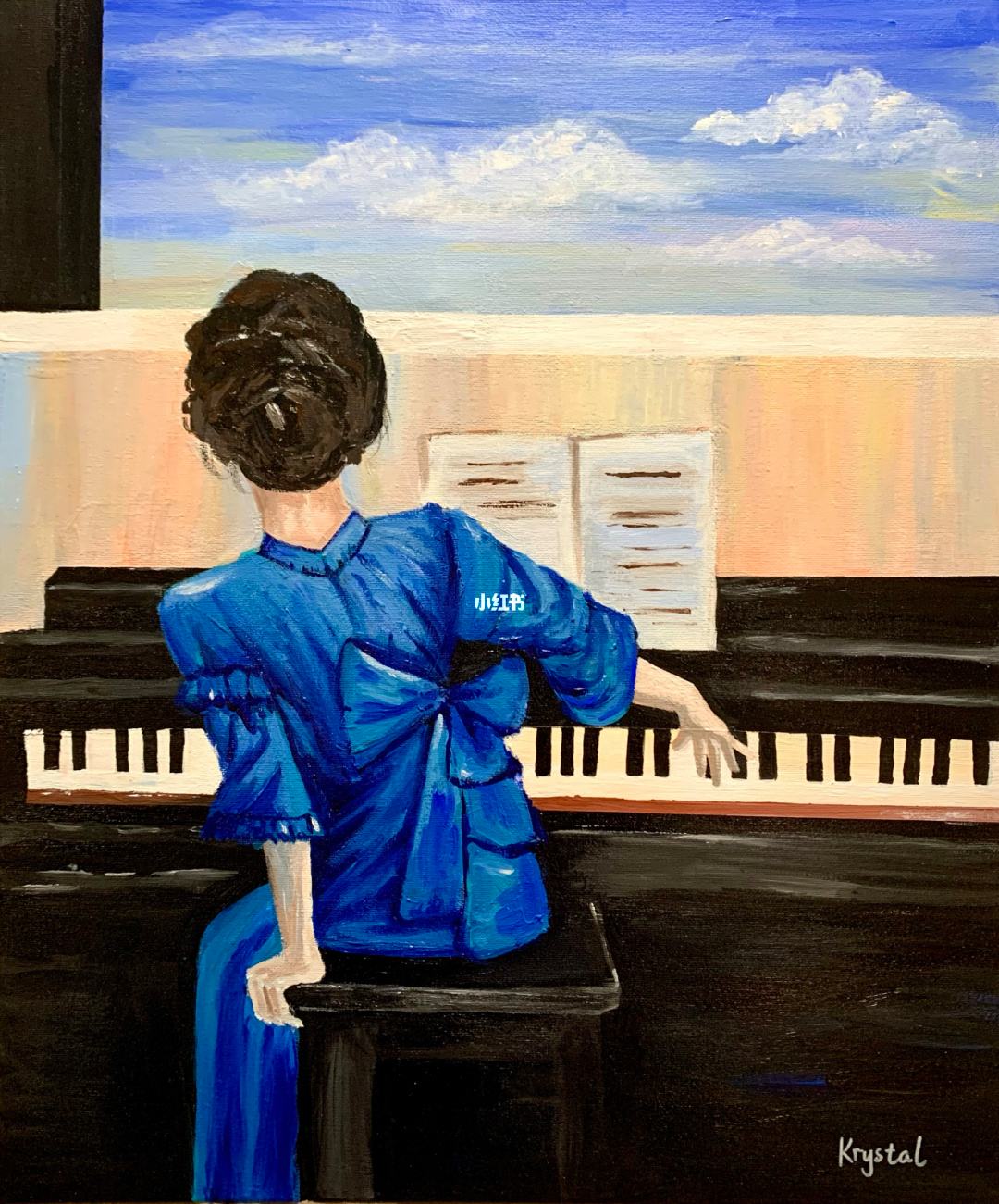 画一个女孩正在弹钢琴(画一个女孩正在弹钢琴的背影)