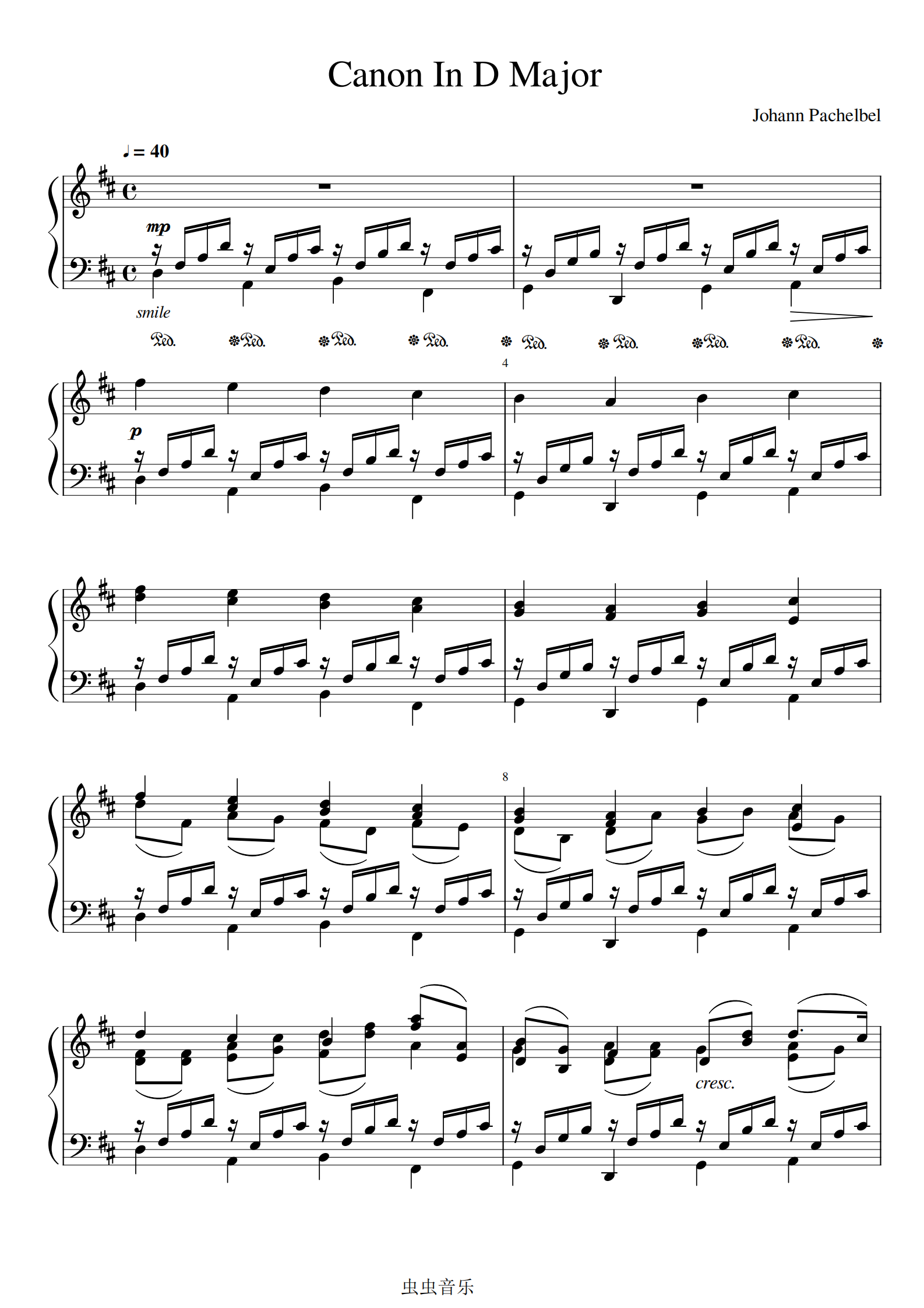 卡农钢琴谱(卡农钢琴谱完整版)