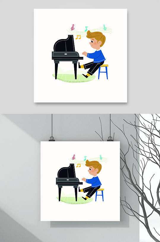 弹钢琴插画(弹钢琴插画图片)