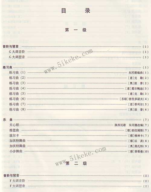 全国钢琴考级书目录(中国音乐学院钢琴考级书目录)